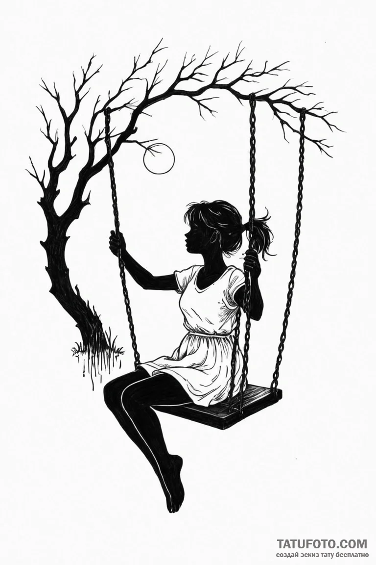 Tattoo design a silhouette of a girl on a swi... - эскиз тату (№1750875409_1, 25.06.2025 18:16) — Tatufoto.com