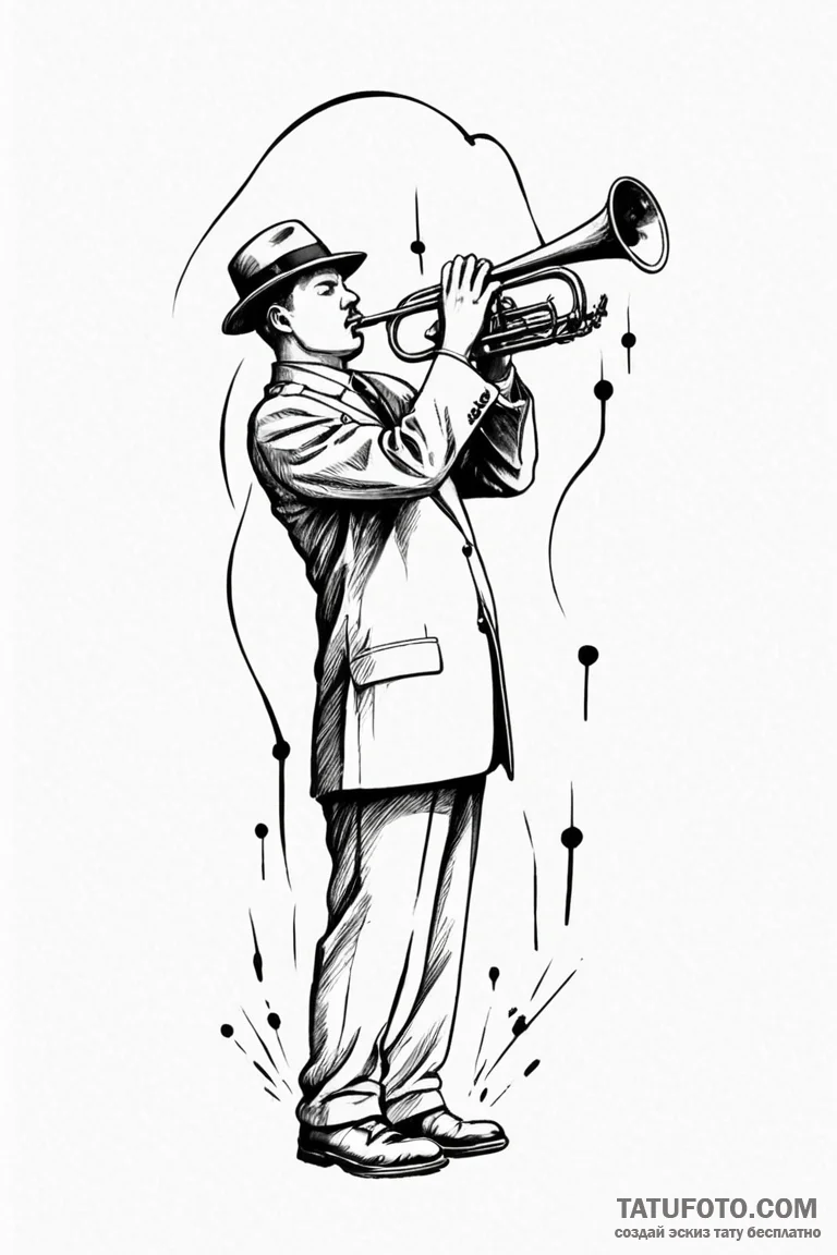 Tattoo design a lone bugle playing taps in a... - эскиз тату (№1750875473_0, 25.06.2025 18:17) — Tatufoto.com