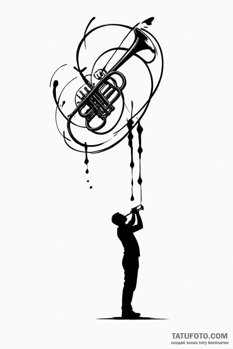 Tattoo design a lone bugle playing taps in a... - эскиз тату (№1750875473_1, 25.06.2025 18:17) — Tatufoto.com