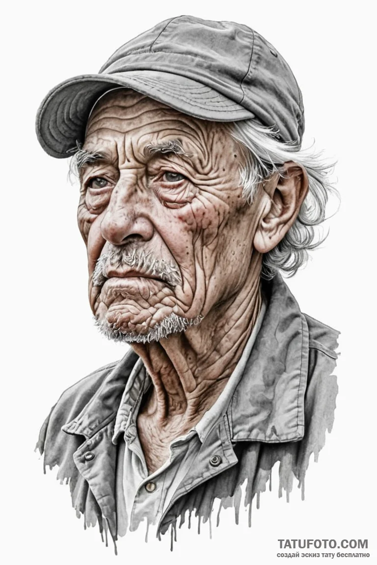 A hyperrealistic portrait of an elderly fishe... - эскиз тату (№1750876230_0, 25.06.2025 18:30) — Tatufoto.com