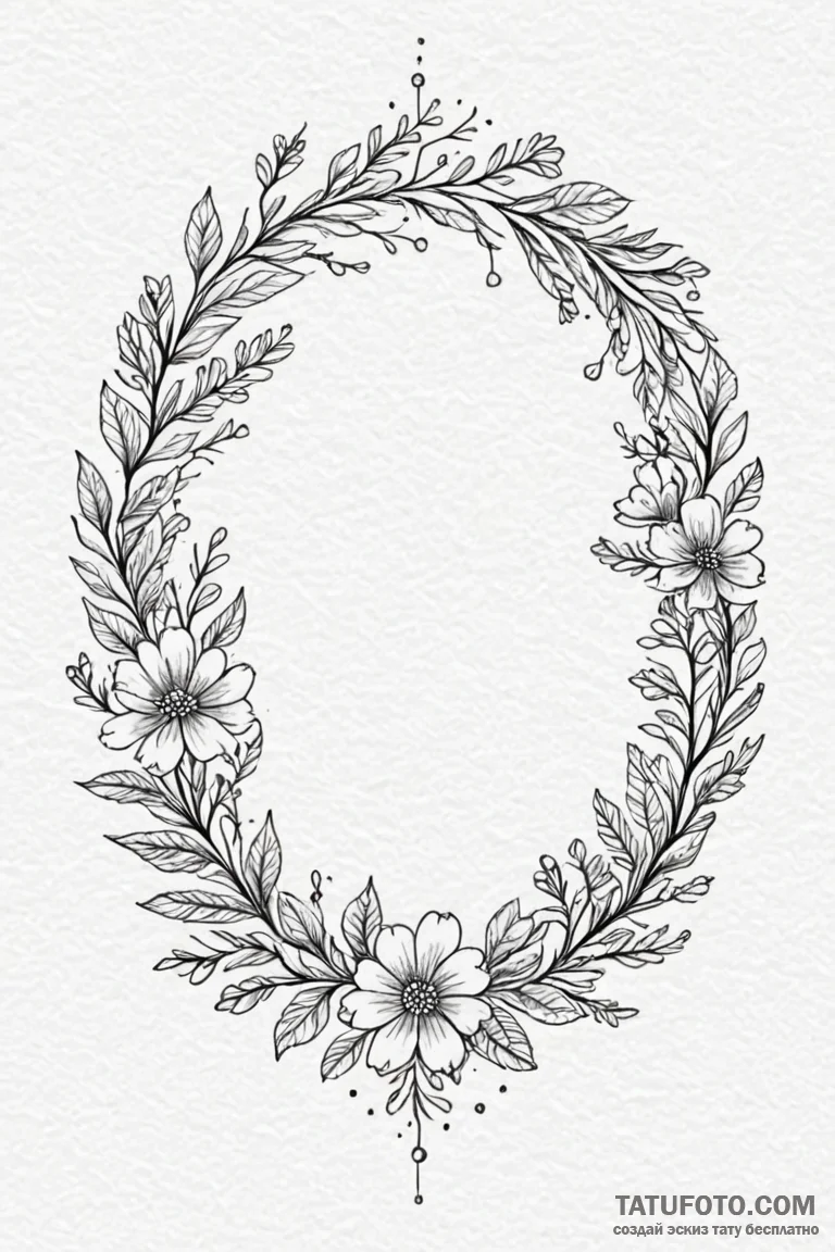 Tattoo design a delicate floral wreath surrou... - эскиз тату (№1750876367_0, 25.06.2025 18:32) — Tatufoto.com
