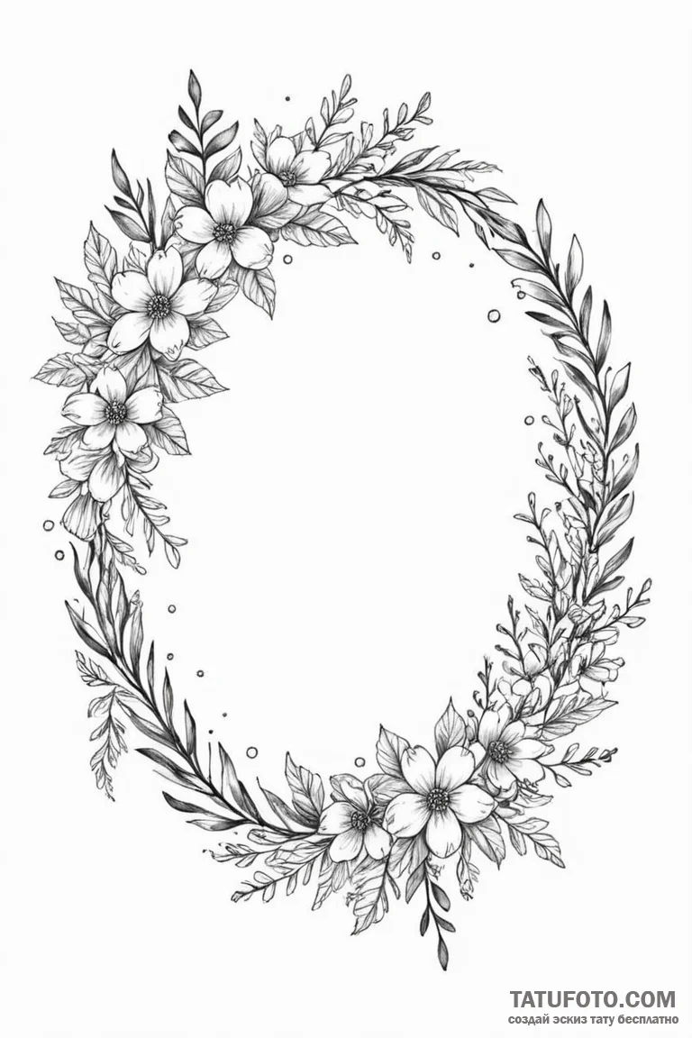 Tattoo design a delicate floral wreath surrou... - эскиз тату (№1750876367_1, 25.06.2025 18:32) — Tatufoto.com