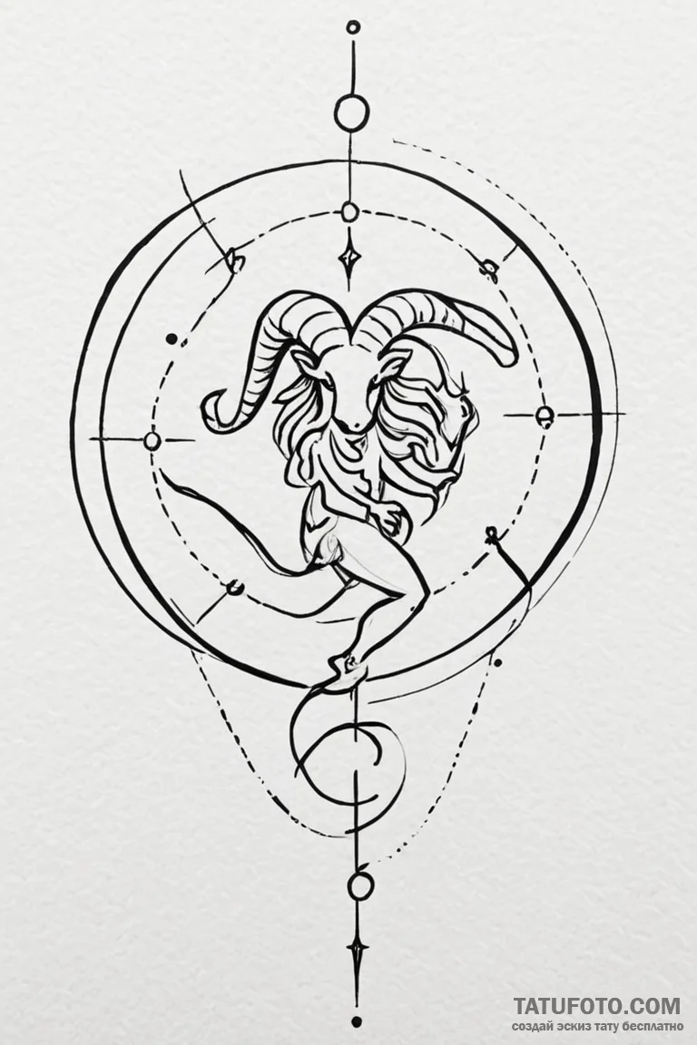 Tattoo sketch a zodiac glyph with a light, ai... - эскиз тату (№1750877290_0, 25.06.2025 18:48) — Tatufoto.com
