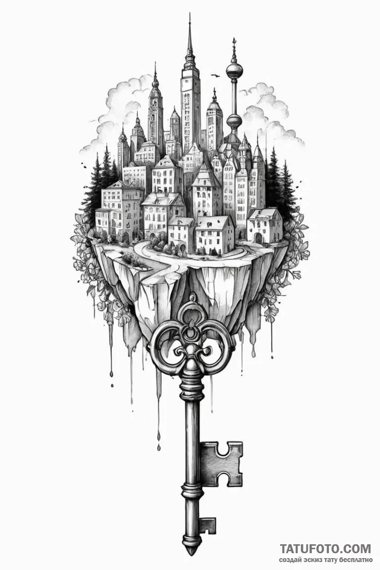 Tattoo sketch a key to a specific city or cou... - эскиз тату (№1750878231_0, 25.06.2025 19:03) — Tatufoto.com