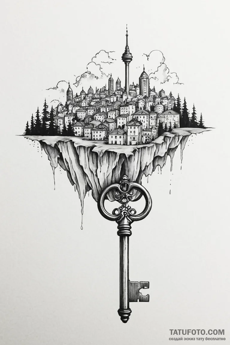 Tattoo sketch a key to a specific city or cou... - эскиз тату (№1750878231_1, 25.06.2025 19:03) — Tatufoto.com