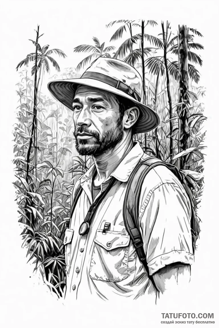 A shot of a research scientist in the amazon... - эскиз тату (№1750879851_0, 25.06.2025 19:30) — Tatufoto.com