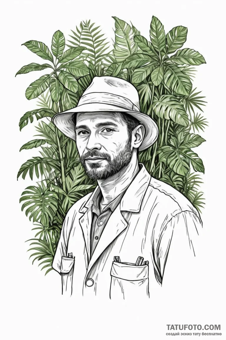 A shot of a research scientist in the amazon... - эскиз тату (№1750879851_1, 25.06.2025 19:30) — Tatufoto.com