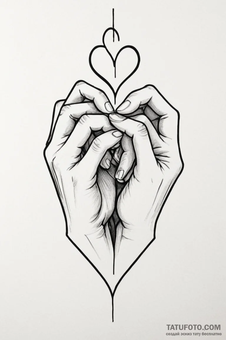 Tattoo sketch two hands forming a heart shape... - эскиз тату (№1750880047_0, 25.06.2025 19:34) — Tatufoto.com