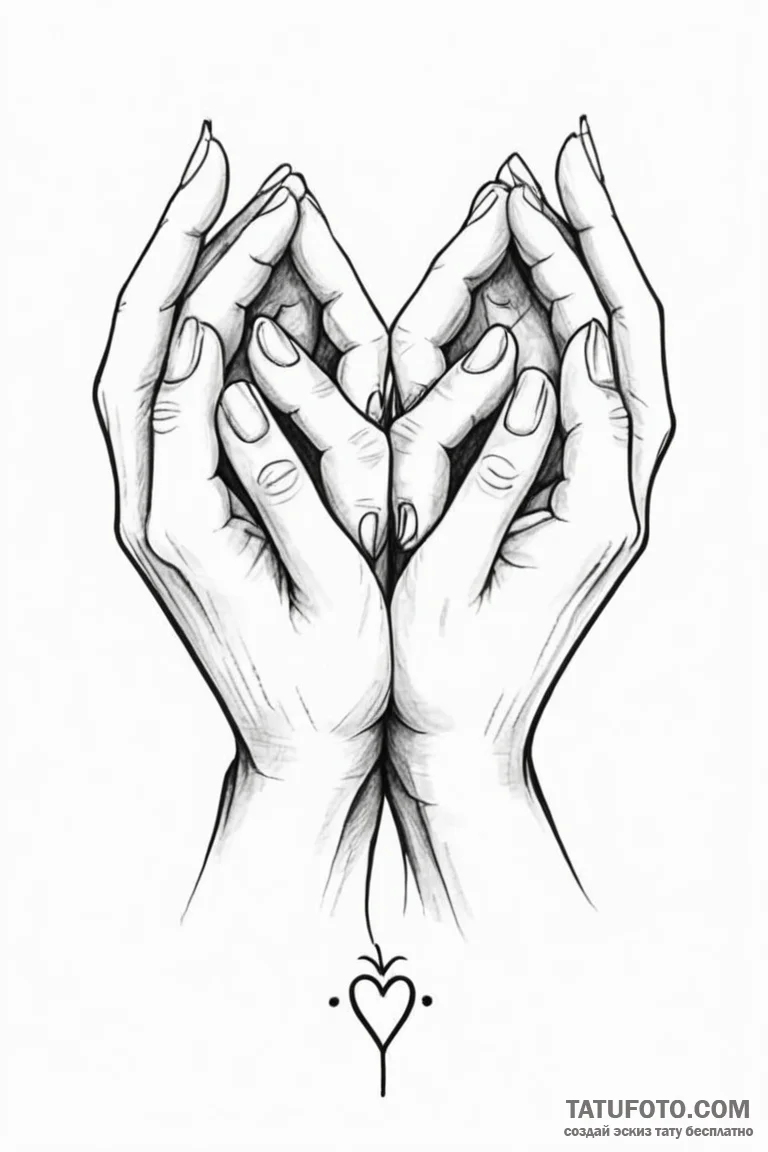 Tattoo sketch two hands forming a heart shape... - эскиз тату (№1750880047_1, 25.06.2025 19:34) — Tatufoto.com