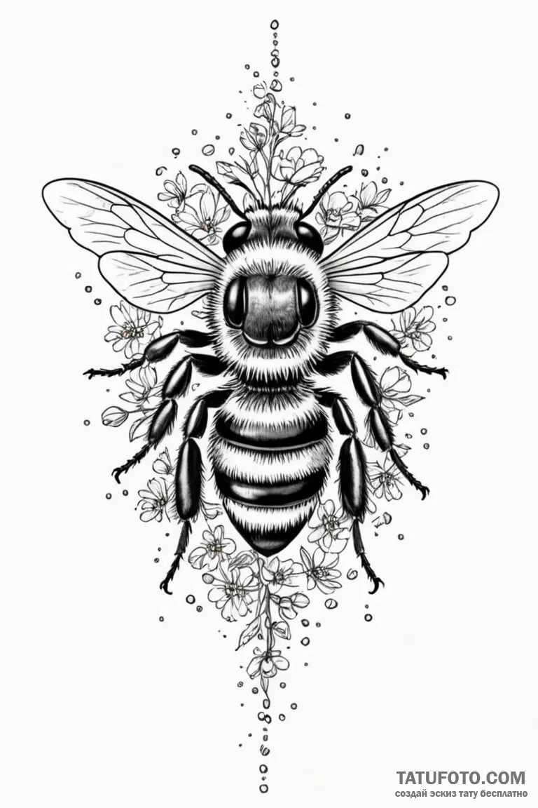A close-up of a bee covered in pollen. - эскиз тату (№1750882591_0, 25.06.2025 20:16) — Tatufoto.com