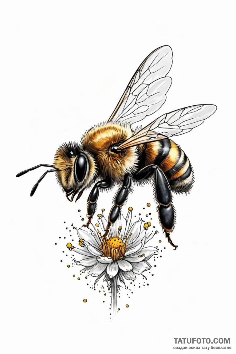 A close-up of a bee covered in pollen. - эскиз тату (№1750882591_1, 25.06.2025 20:16) — Tatufoto.com
