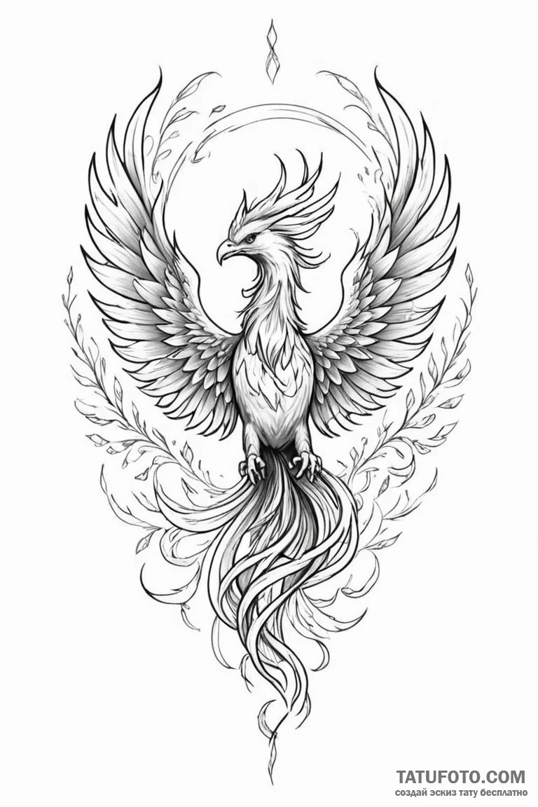 Tattoo sketch a phoenix rising in powerful, f... - эскиз тату (№1750884393_0, 25.06.2025 20:46) — Tatufoto.com