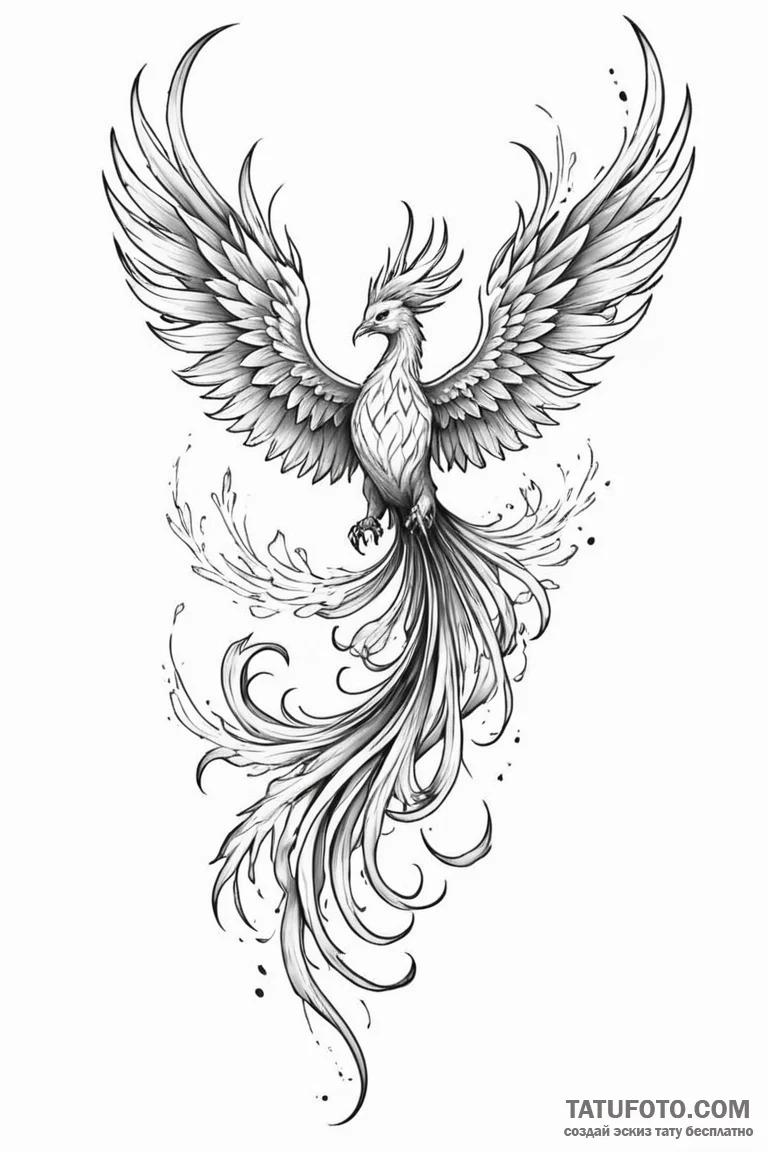 Tattoo sketch a phoenix rising in powerful, f... - эскиз тату (№1750884393_1, 25.06.2025 20:46) — Tatufoto.com