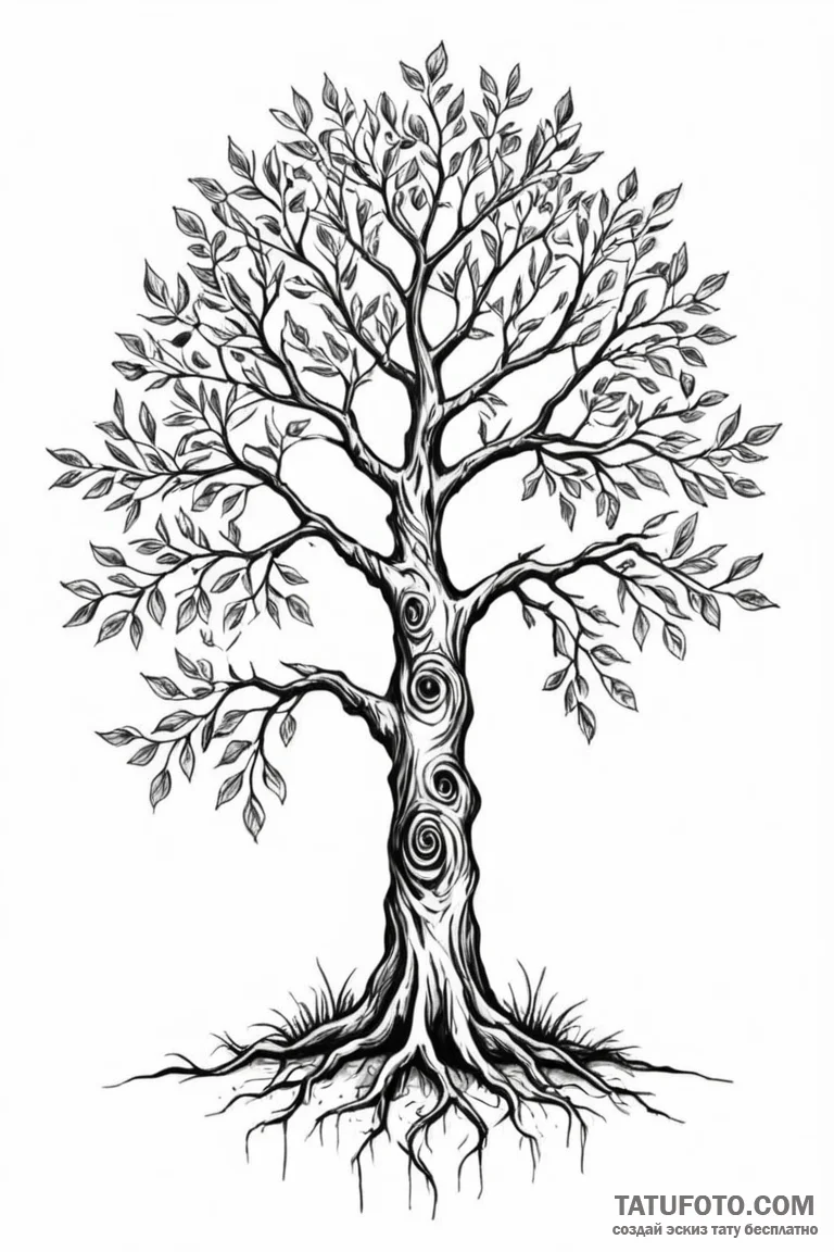 Tattoo design a strong, rooted tree, symboliz... - эскиз тату (№1750884526_0, 25.06.2025 20:48) — Tatufoto.com