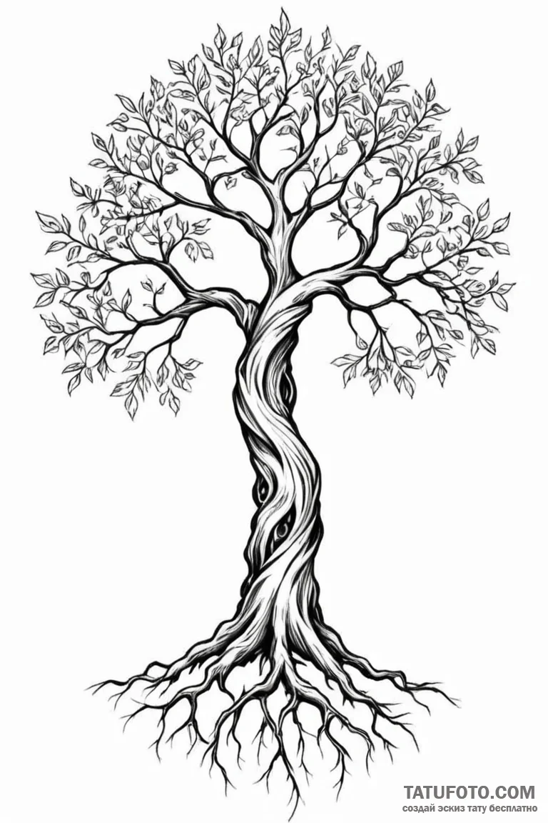 Tattoo design a strong, rooted tree, symboliz... - эскиз тату (№1750884526_1, 25.06.2025 20:48) — Tatufoto.com