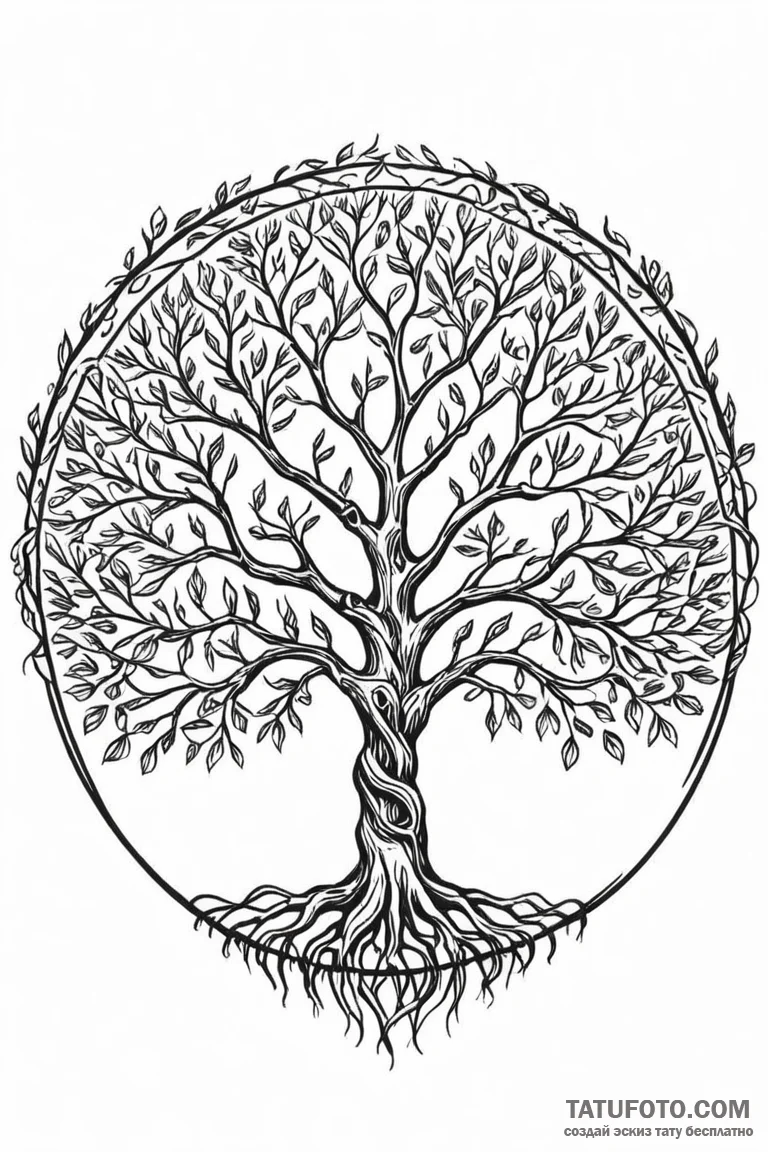 A graphic tattoo design featuring the tree of... - эскиз тату (№1750885345_0, 25.06.2025 21:02) — Tatufoto.com