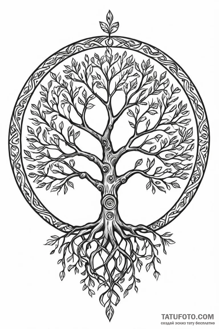 A graphic tattoo design featuring the tree of... - эскиз тату (№1750885345_1, 25.06.2025 21:02) — Tatufoto.com