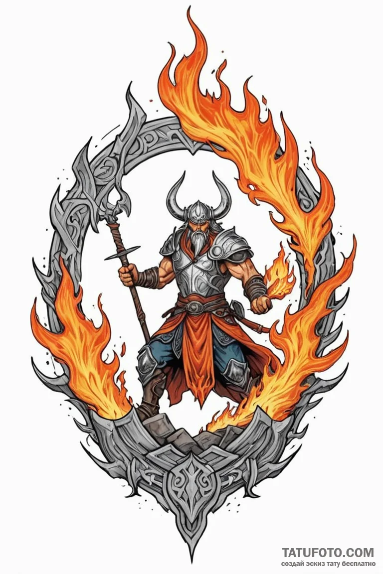 Tattoo sketch: a scene of svarog's forge, wit... - эскиз тату (№1750886298_0, 25.06.2025 21:18) — Tatufoto.com