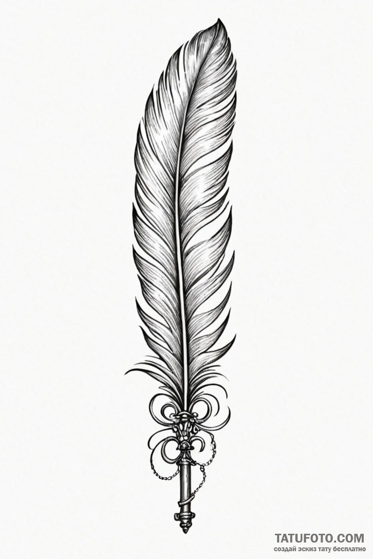 Tattoo design a feather that is also a key. - эскиз тату (№1750887063_0, 25.06.2025 21:31) — Tatufoto.com