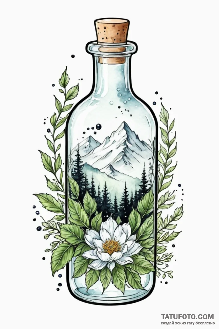 Tattoo sketch a glowing health potion bottle... - эскиз тату (№1750888158_0, 25.06.2025 21:49) — Tatufoto.com