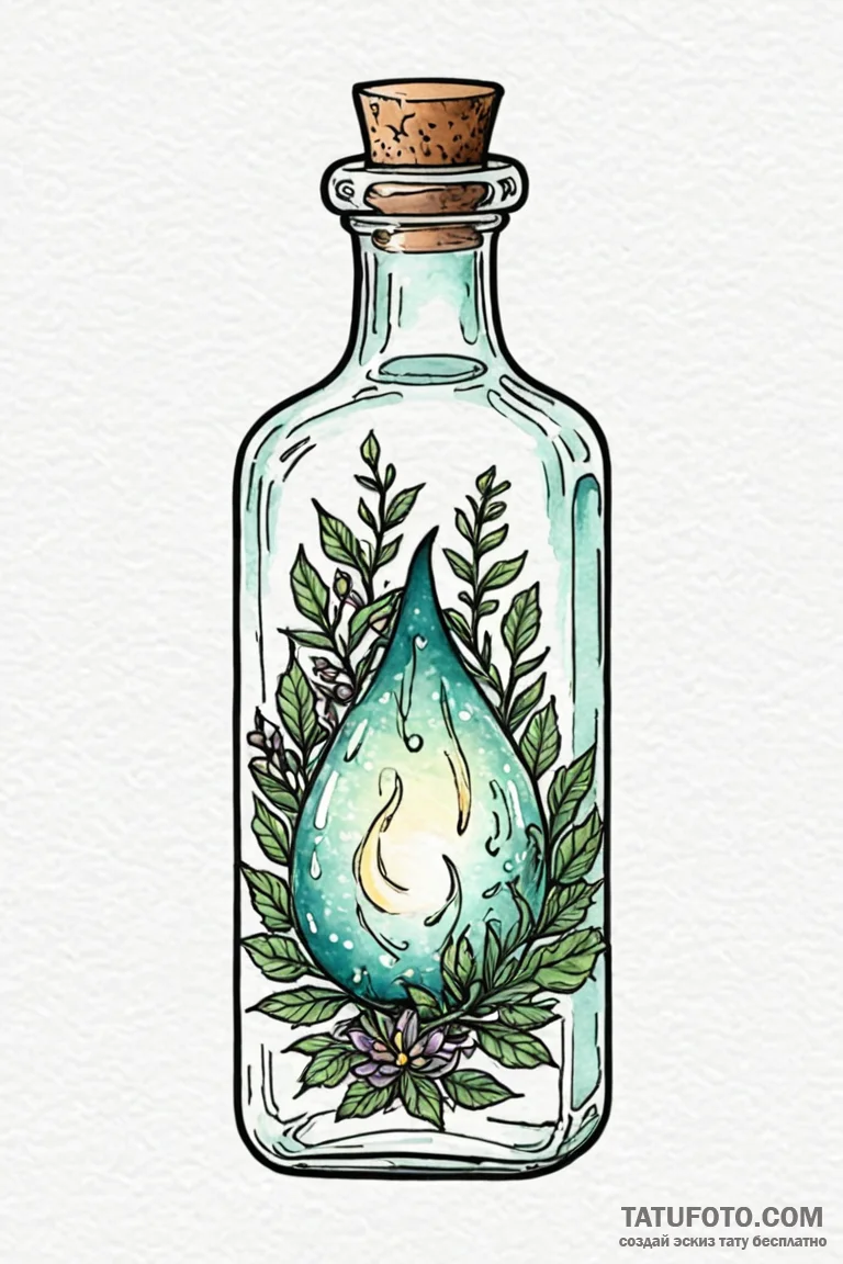 Tattoo sketch a glowing health potion bottle... - эскиз тату (№1750888158_1, 25.06.2025 21:49) — Tatufoto.com