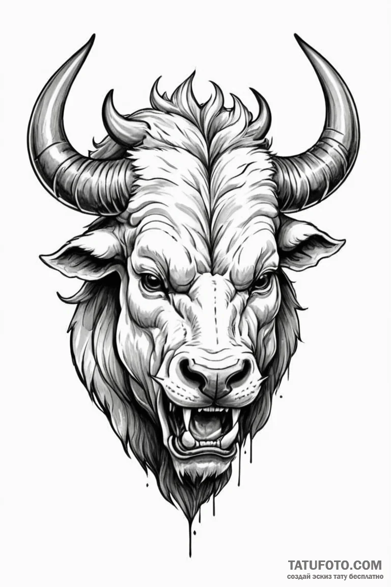 Tattoo sketch a roaring minotaur head, symbol... - эскиз тату (№1750888854_1, 25.06.2025 22:00) — Tatufoto.com