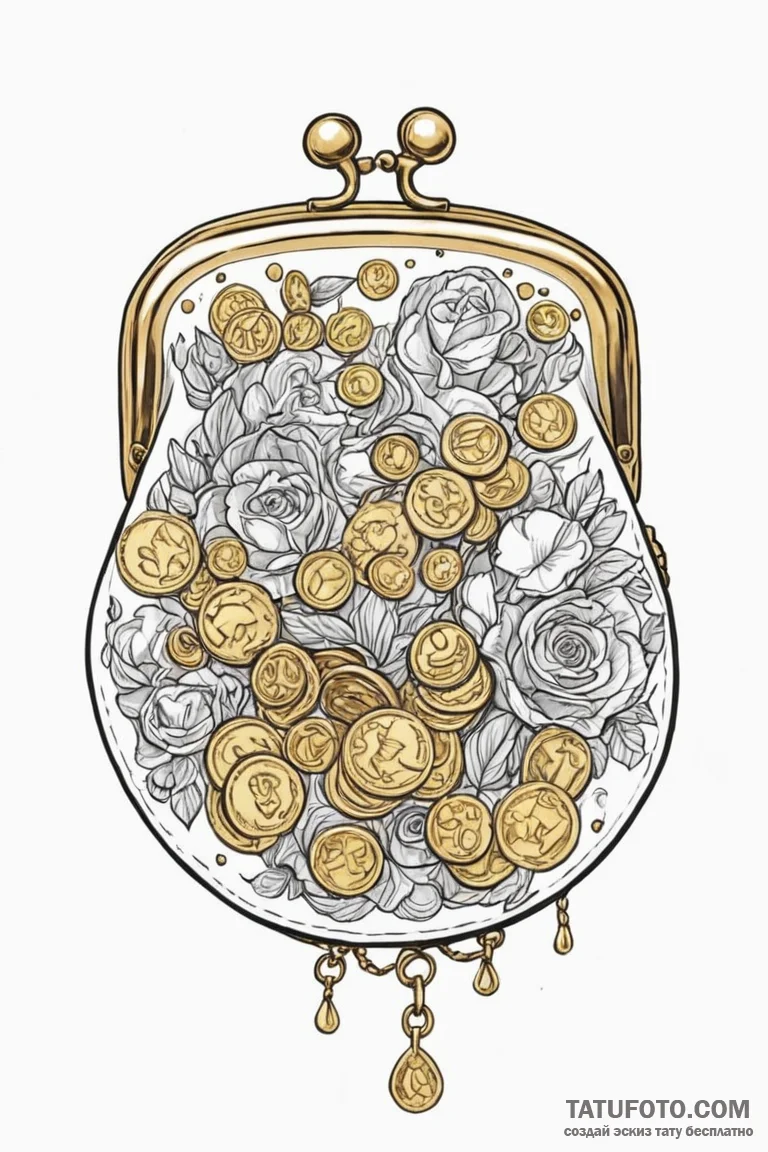 Tattoo design a fantasy coin purse overflowin... - эскиз тату (№1750888921_0, 25.06.2025 22:02) — Tatufoto.com