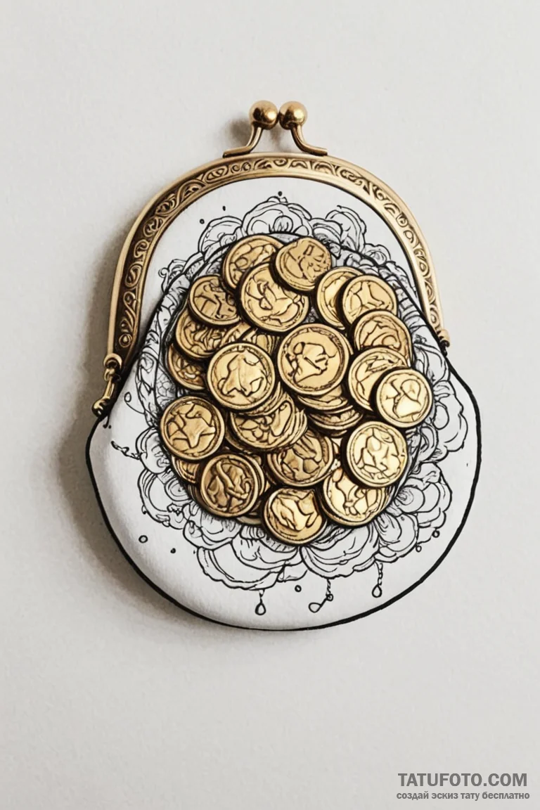 Tattoo design a fantasy coin purse overflowin... - эскиз тату (№1750888921_1, 25.06.2025 22:02) — Tatufoto.com