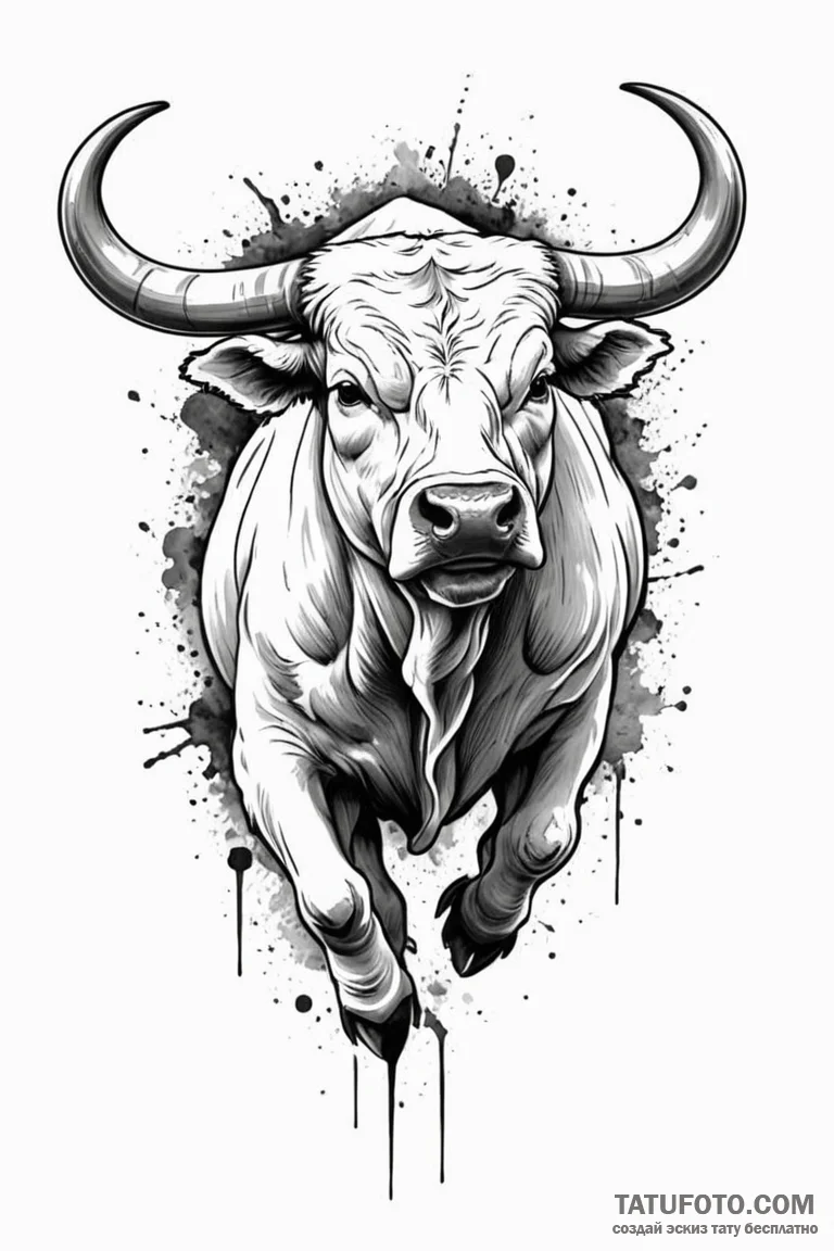 Tattoo sketch a powerful bull, snorting and p... - эскиз тату (№1750888989_0, 25.06.2025 22:03) — Tatufoto.com
