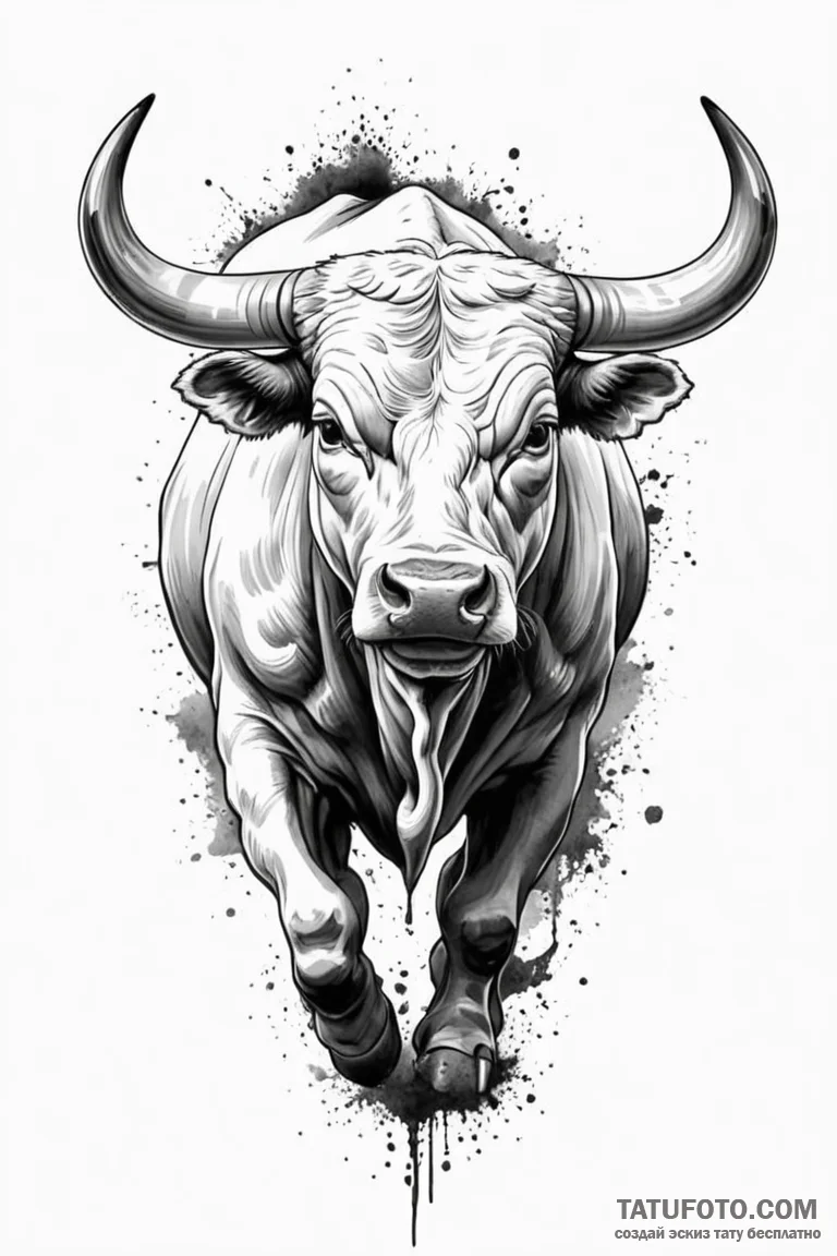 Tattoo sketch a powerful bull, snorting and p... - эскиз тату (№1750888989_1, 25.06.2025 22:03) — Tatufoto.com