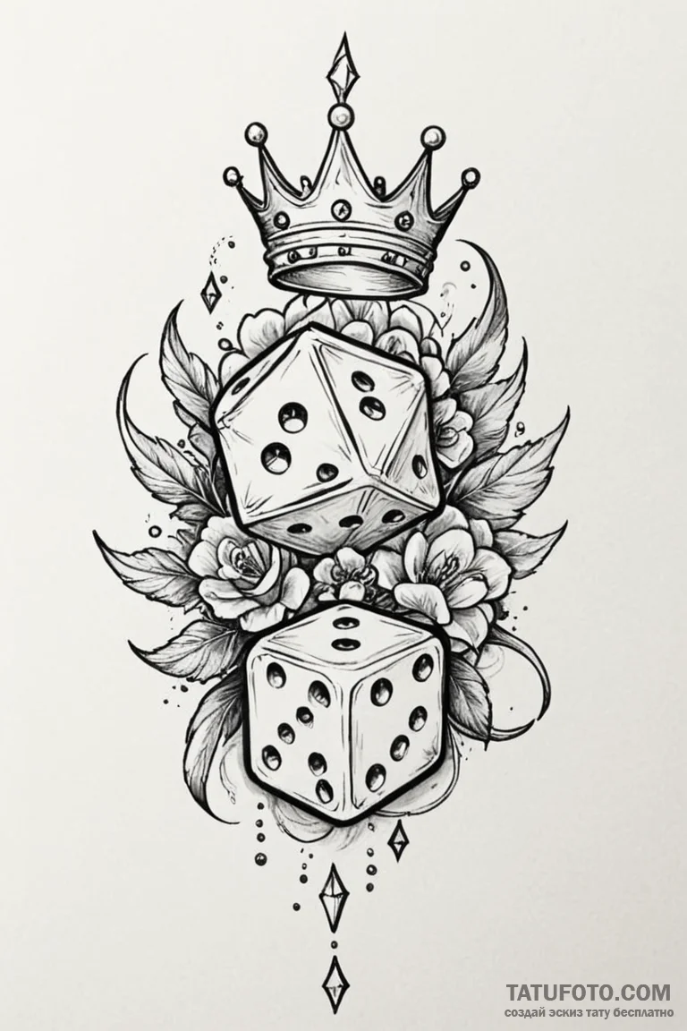 Tattoo design a pair of dice with crowns on t... - эскиз тату (№1750889055_0, 25.06.2025 22:04) — Tatufoto.com