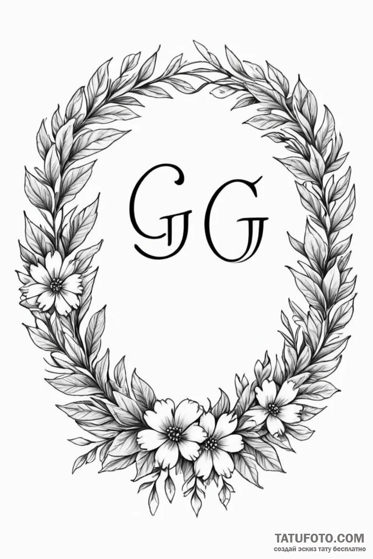 Tattoo design 'gg' surrounded by a winner's w... - эскиз тату (№1750889790_1, 25.06.2025 22:16) — Tatufoto.com