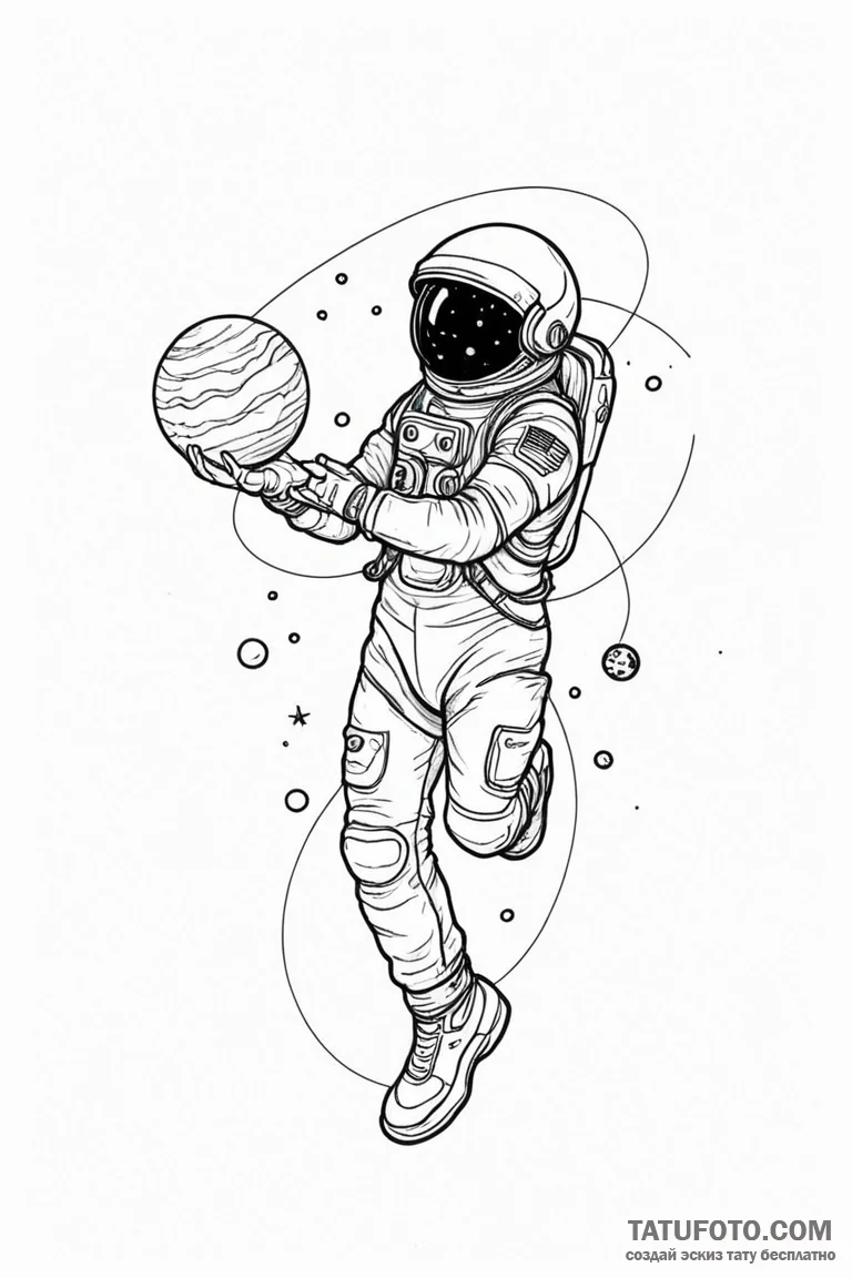 Tattoo sketch a tiny astronaut holding onto a... - эскиз тату (№1750890671_0, 25.06.2025 22:31) — Tatufoto.com