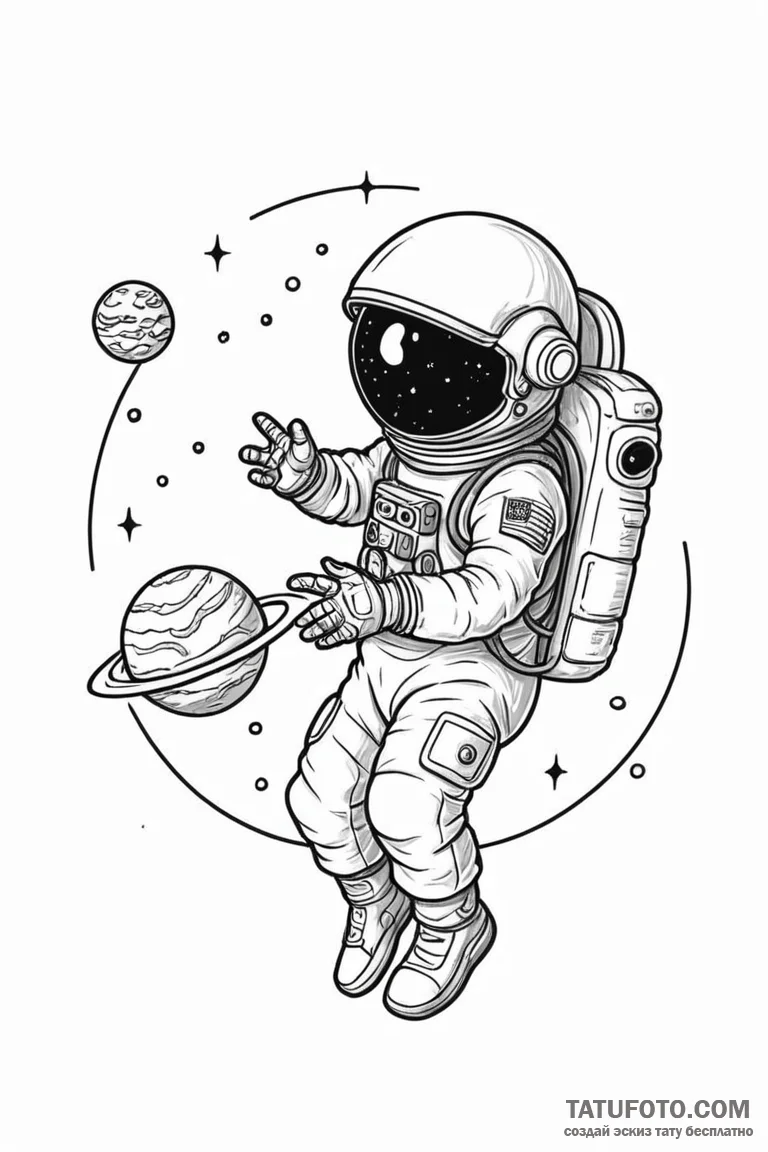 Tattoo sketch a tiny astronaut holding onto a... - эскиз тату (№1750890671_1, 25.06.2025 22:31) — Tatufoto.com