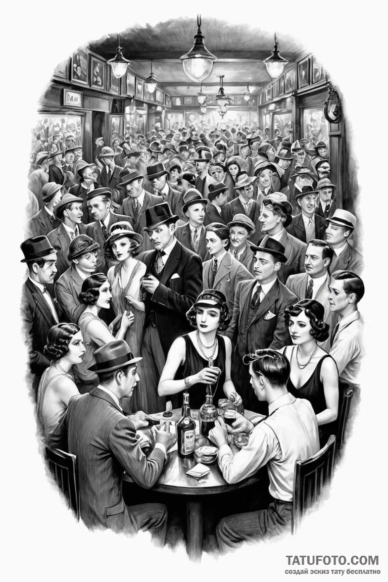 A realistic, 1920s style black and white phot... - эскиз тату (№1750892477_0, 25.06.2025 23:01) — Tatufoto.com