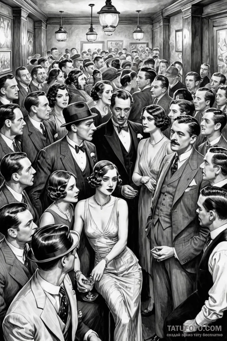 A realistic, 1920s style black and white phot... - эскиз тату (№1750892477_1, 25.06.2025 23:01) — Tatufoto.com