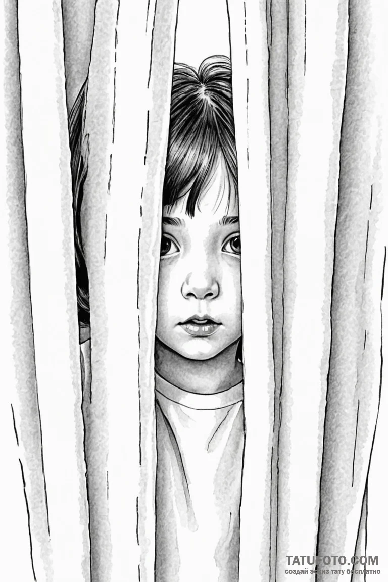 A close-up of a child's face peeking from beh... - эскиз тату (№1750892544_1, 25.06.2025 23:02) — Tatufoto.com