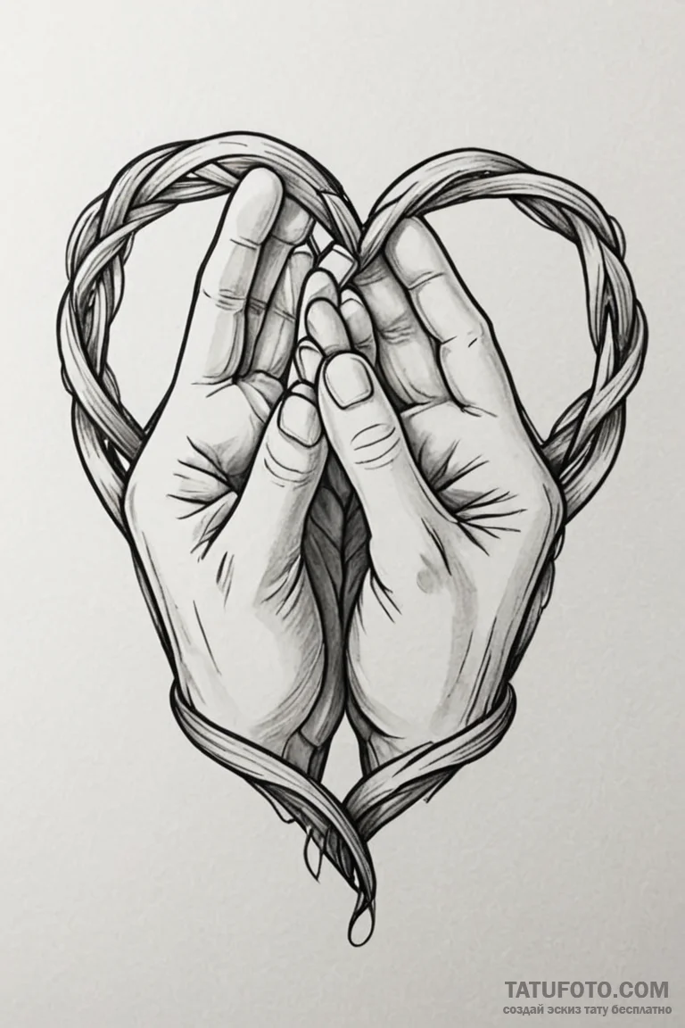 Tattoo design a heart made of intertwined fin... - эскиз тату (№1750892610_0, 25.06.2025 23:03) — Tatufoto.com