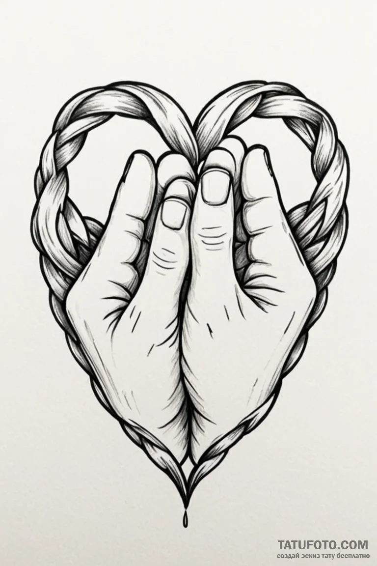 Tattoo design a heart made of intertwined fin... - эскиз тату (№1750892610_1, 25.06.2025 23:03) — Tatufoto.com