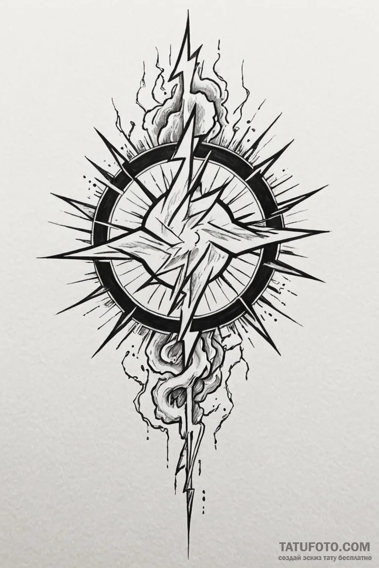 Tattoo sketch: a kolovrat emerging from a sto... - эскиз тату (№1750892676_0, 25.06.2025 23:04) — Tatufoto.com