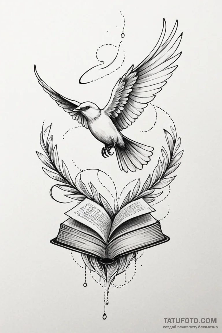 Tattoo design a book whose pages turn into bi... - эскиз тату (№1750893342_0, 25.06.2025 23:15) — Tatufoto.com