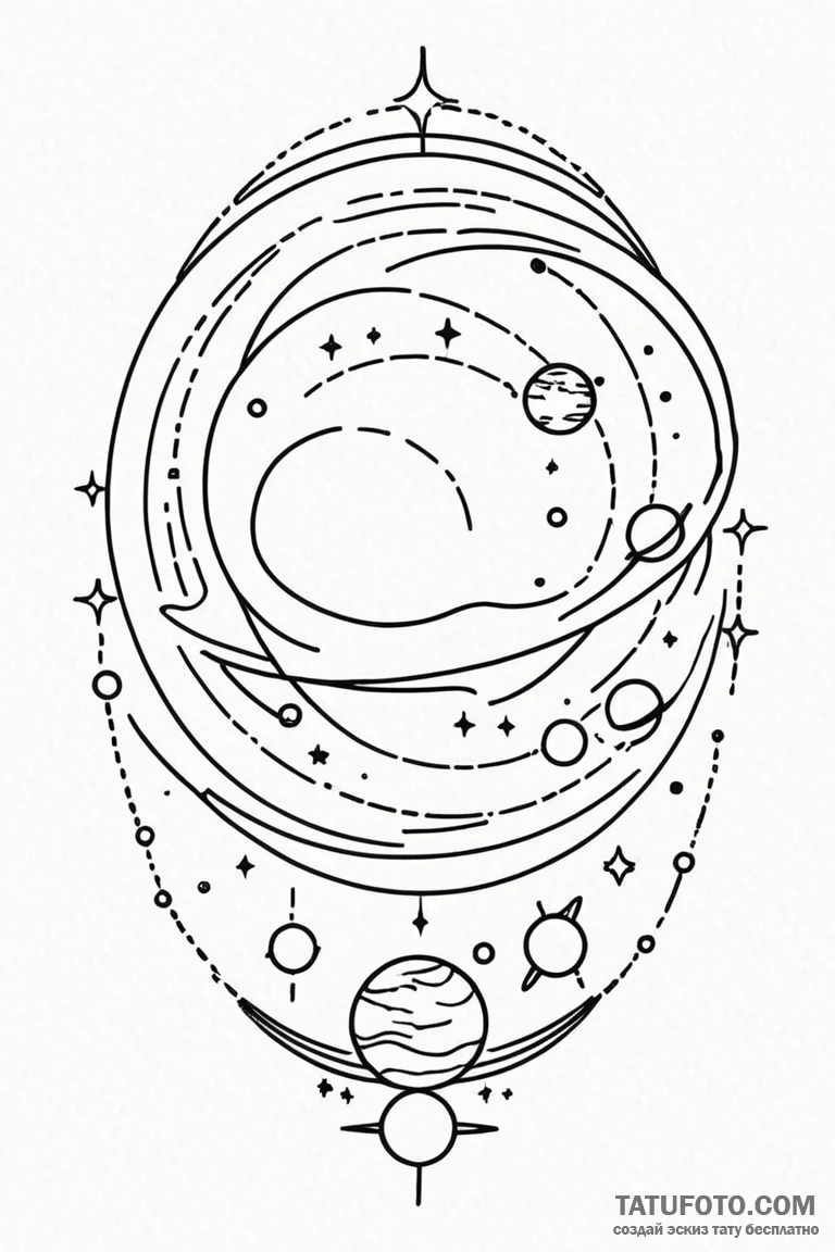 Tattoo design a celestial body (planet) with... - эскиз тату (№1750893409_0, 25.06.2025 23:16) — Tatufoto.com