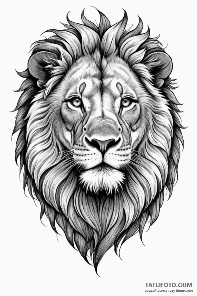 Tattoo sketch a lion's head, serene yet fierc... - эскиз тату (№1750894425_0, 25.06.2025 23:33) — Tatufoto.com