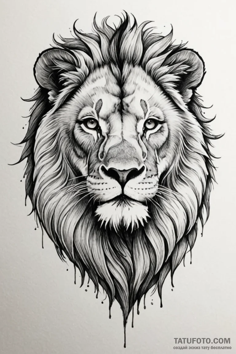 Tattoo sketch a lion's head, serene yet fierc... - эскиз тату (№1750894425_1, 25.06.2025 23:33) — Tatufoto.com