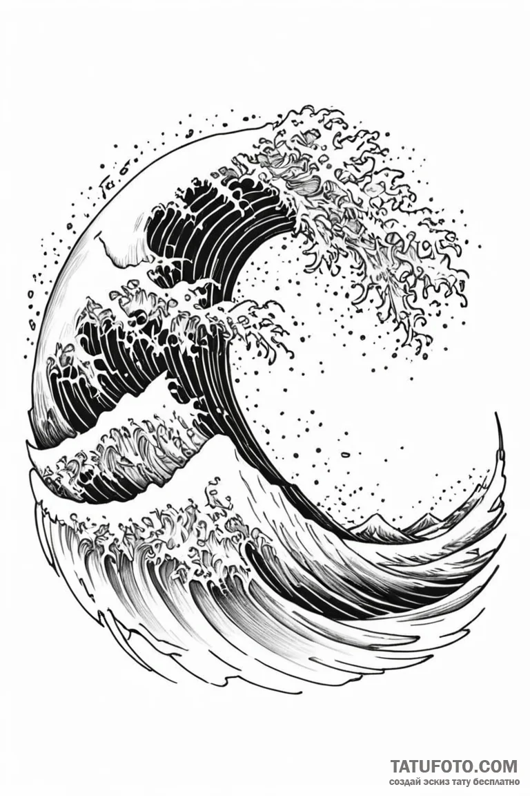 Tattoo design a crashing wave, powerful and r... - эскиз тату (№1750895160_0, 25.06.2025 23:46) — Tatufoto.com