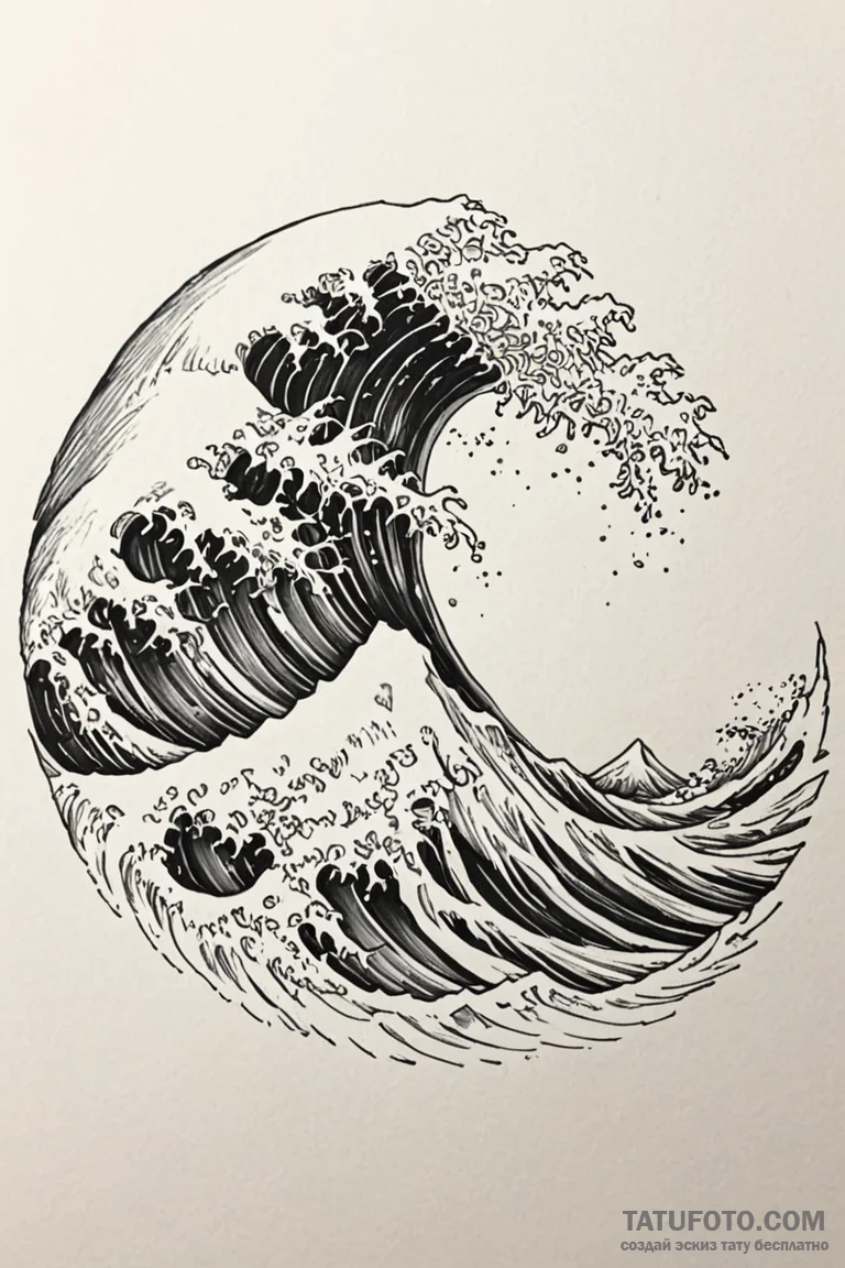 Tattoo design a crashing wave, powerful and r... - эскиз тату (№1750895160_1, 25.06.2025 23:46) — Tatufoto.com