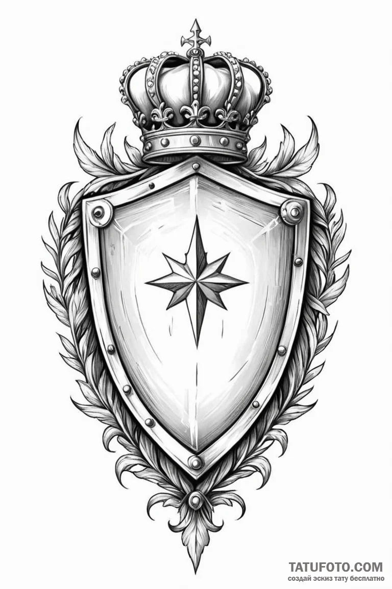 Tattoo sketch a shield with a crown on top. - эскиз тату (№1750895291_0, 25.06.2025 23:48) — Tatufoto.com