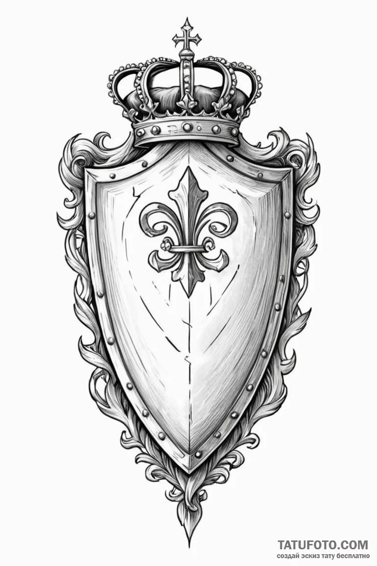 Tattoo sketch a shield with a crown on top. - эскиз тату (№1750895291_1, 25.06.2025 23:48) — Tatufoto.com
