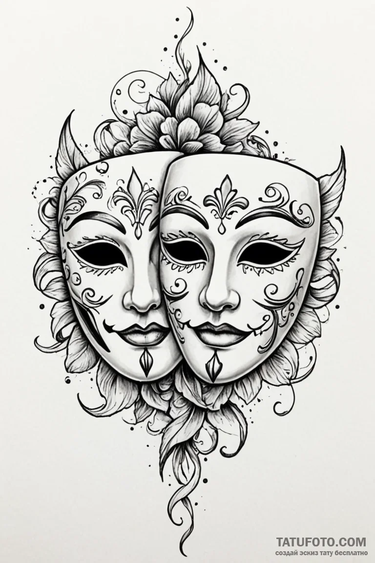 Tattoo design two halves of a theatre mask, o... - эскиз тату (№1750896283_1, 26.06.2025 00:04) — Tatufoto.com