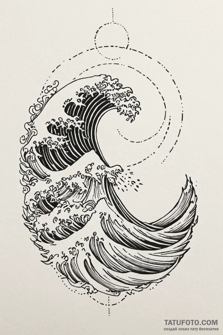 Tattoo design a wave and a sun, representing... - эскиз тату (№1750897160_0, 26.06.2025 00:19) — Tatufoto.com